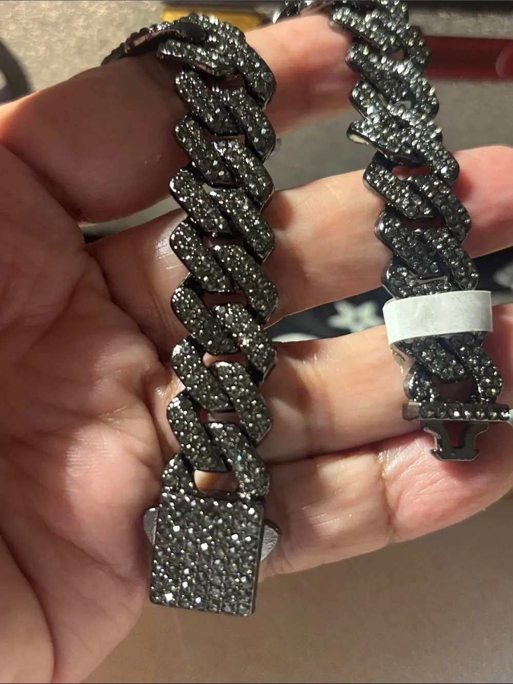 9.5” Men's Black Pavé Cuban Link Bracelet - Unknown Brand